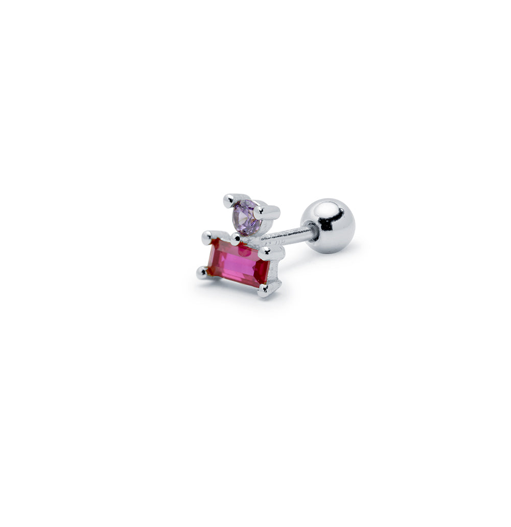 Piercing Baguette de Plata con Tonos Rosas