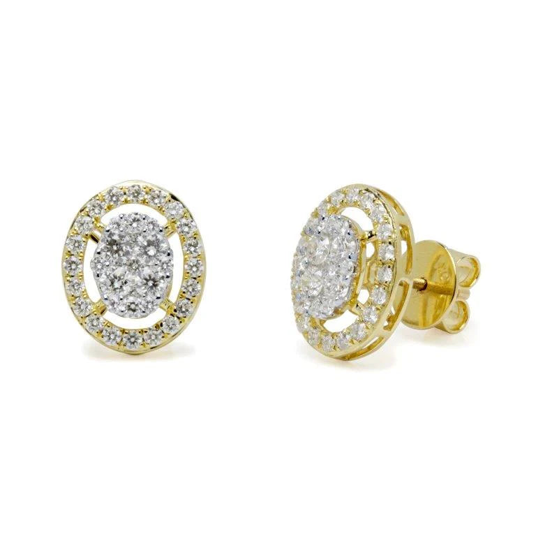 Aretes Rosetón Oval con Diamante de Laboratorio en Oro 9k