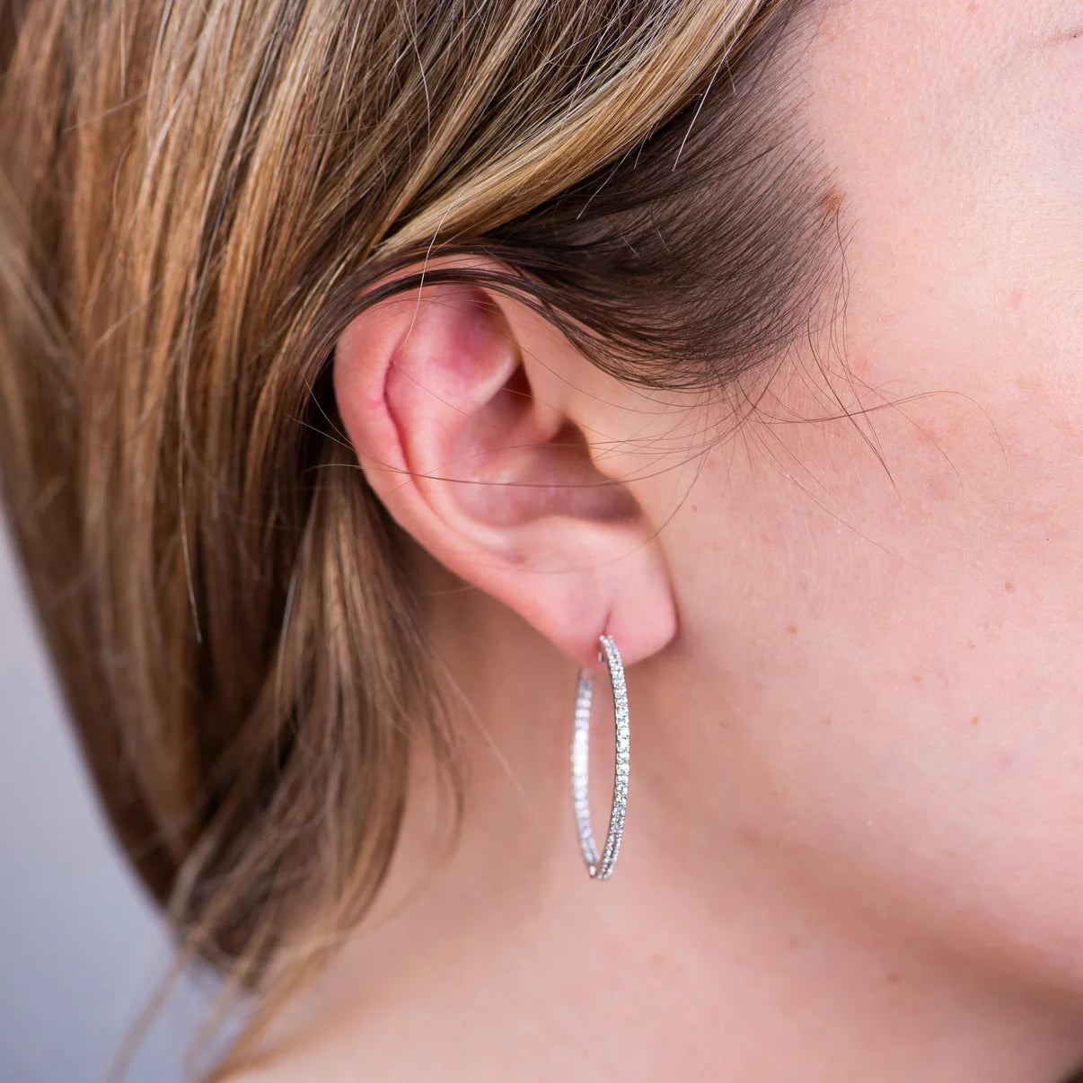 Pendientes Aro Dobles con Diamante de Laboratorio en Oro 18k