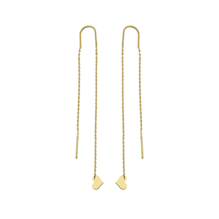 Pendientes Largos Cadena Corazón de Oro 9K