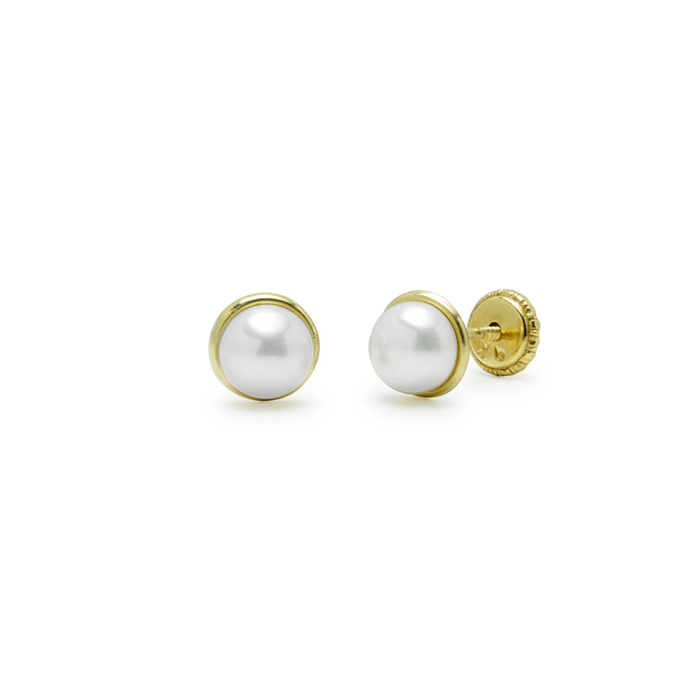 Pendientes Bebés Bisel Perla 5mm