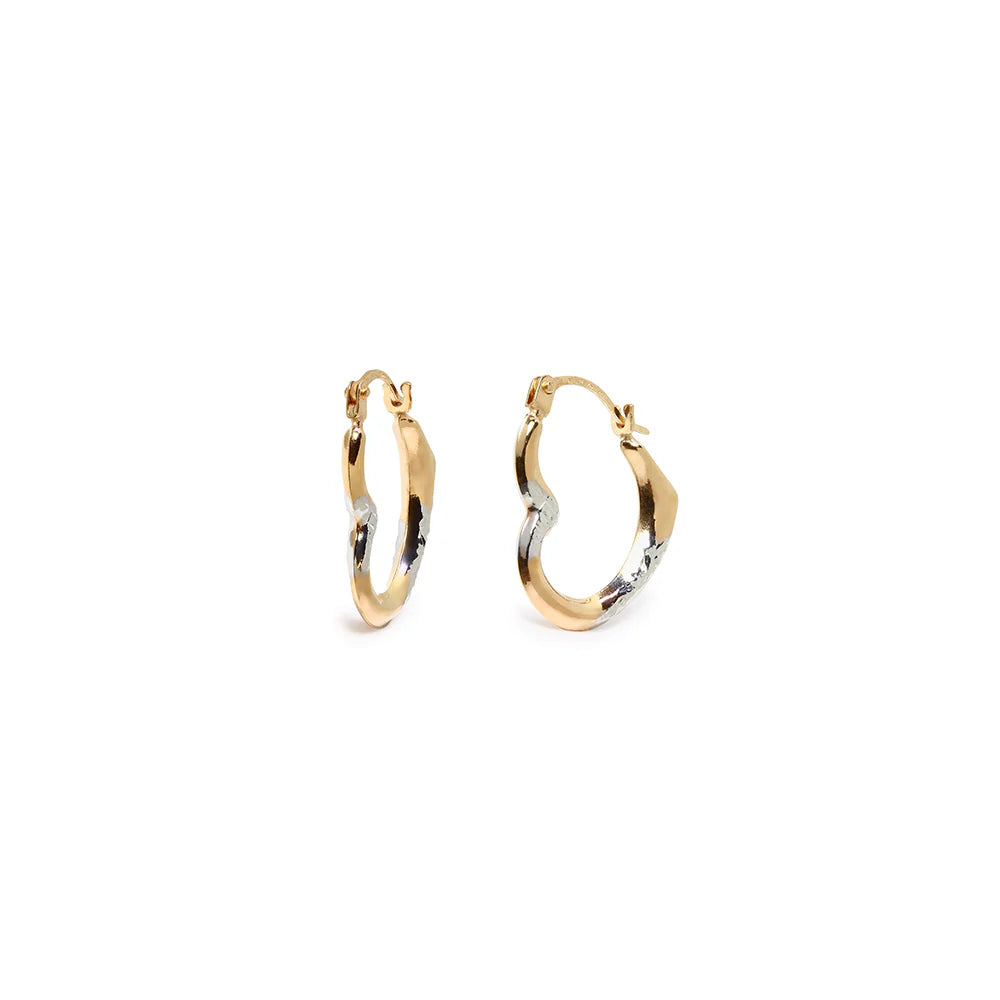 Pendientes Aro Corazón Diamantado de Oro Bicolor 9K