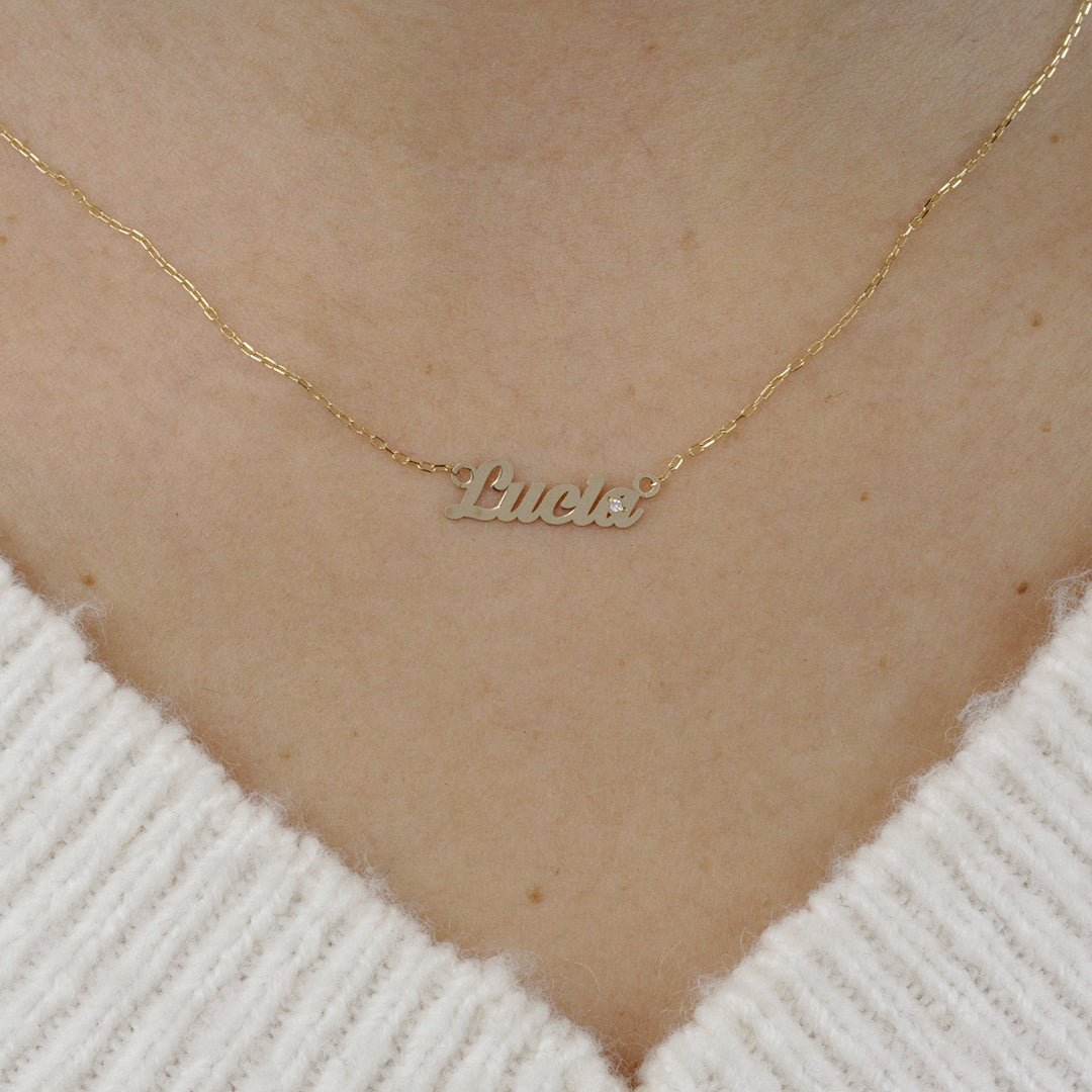 Collar Circonita de Oro 18K con Nombre Grabado