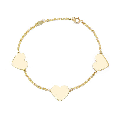 Pulsera 3 Corazones de Oro 9K Personalizada