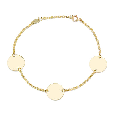Pulsera 3 Discos de Oro 9K con Inicial Grabada