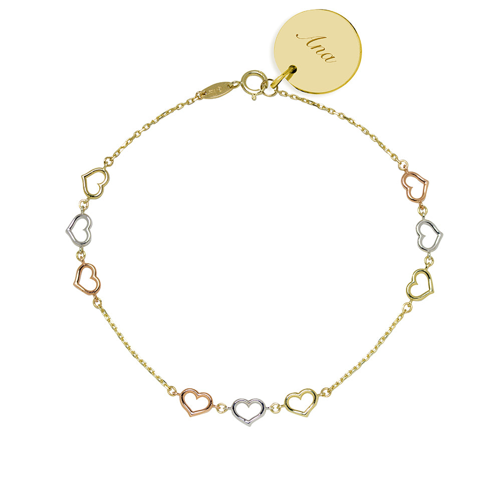 Pulsera Personalizable Corazones Tricolor