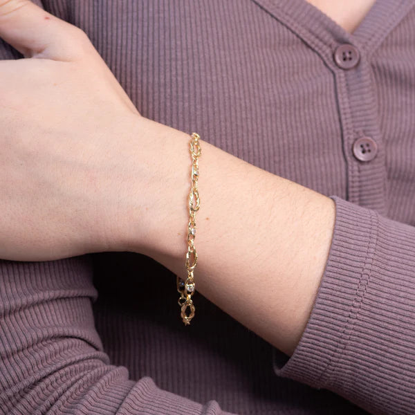 Pulsera Eslabones de Oro 18K con Circonitas