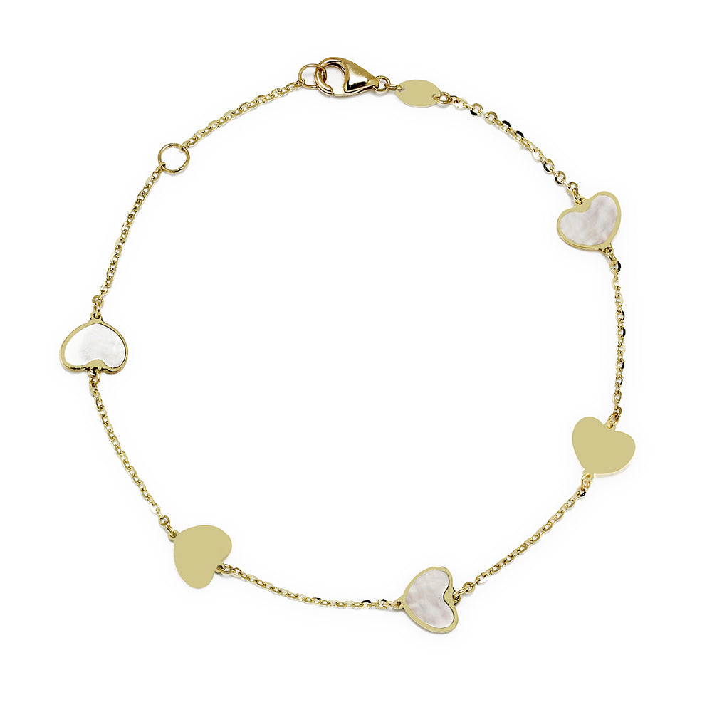 Pulsera Corazones de Oro 9K con Nácar