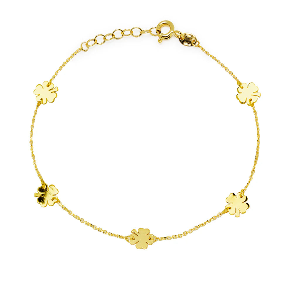 Pulsera Buena Suerte 5 Tréboles de Oro 9K