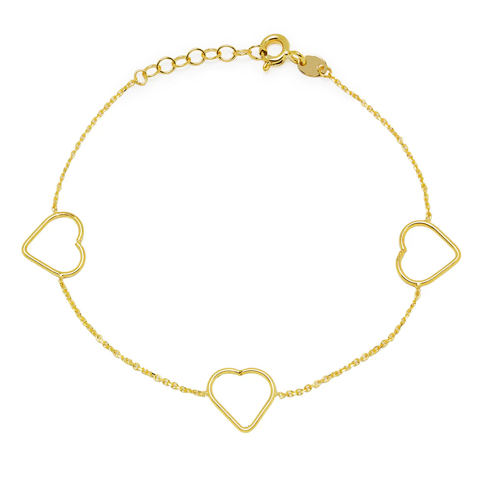Pulsera 3 Siluetas Corazón de Oro 9K