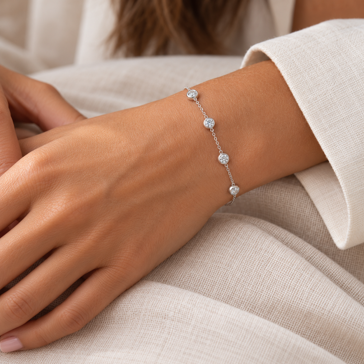 Pulsera de Plata 925 con Moissanita – puesto, a tamaño real