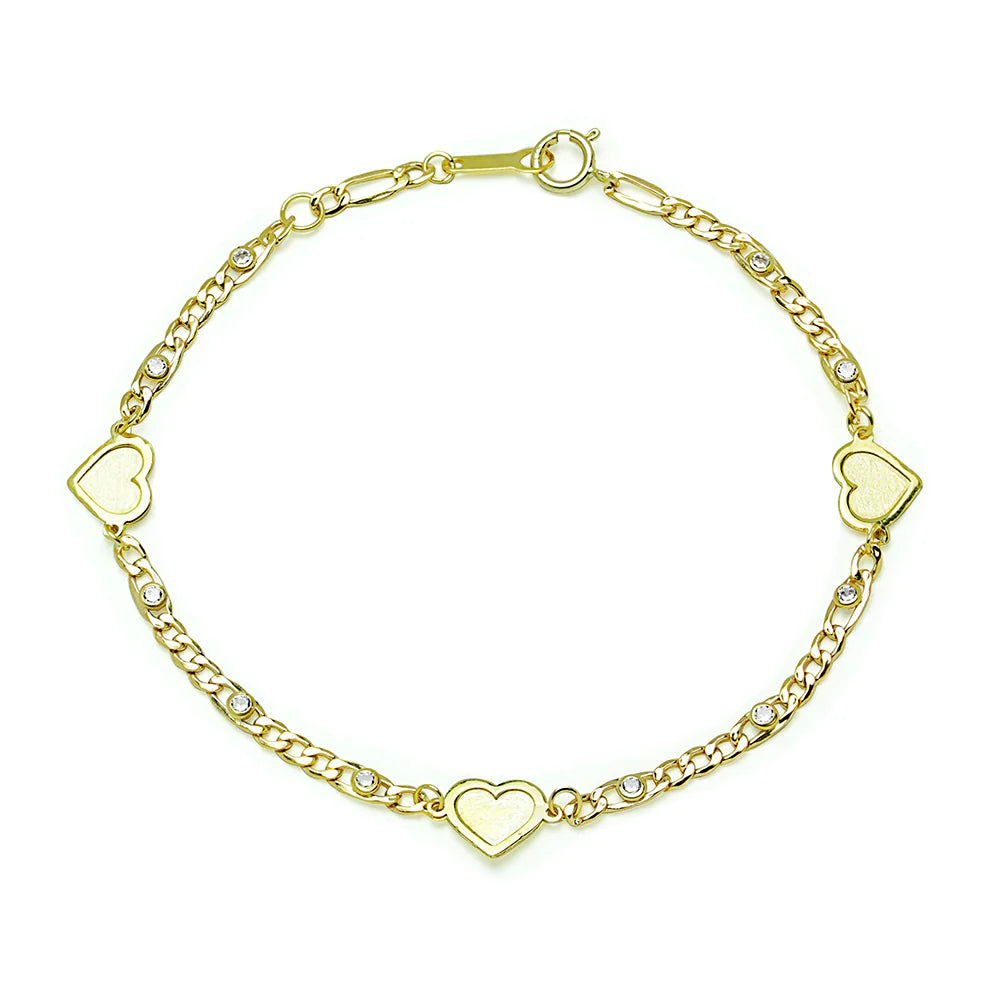 Pulsera 3 Corazones de Oro 18K con Circonitas