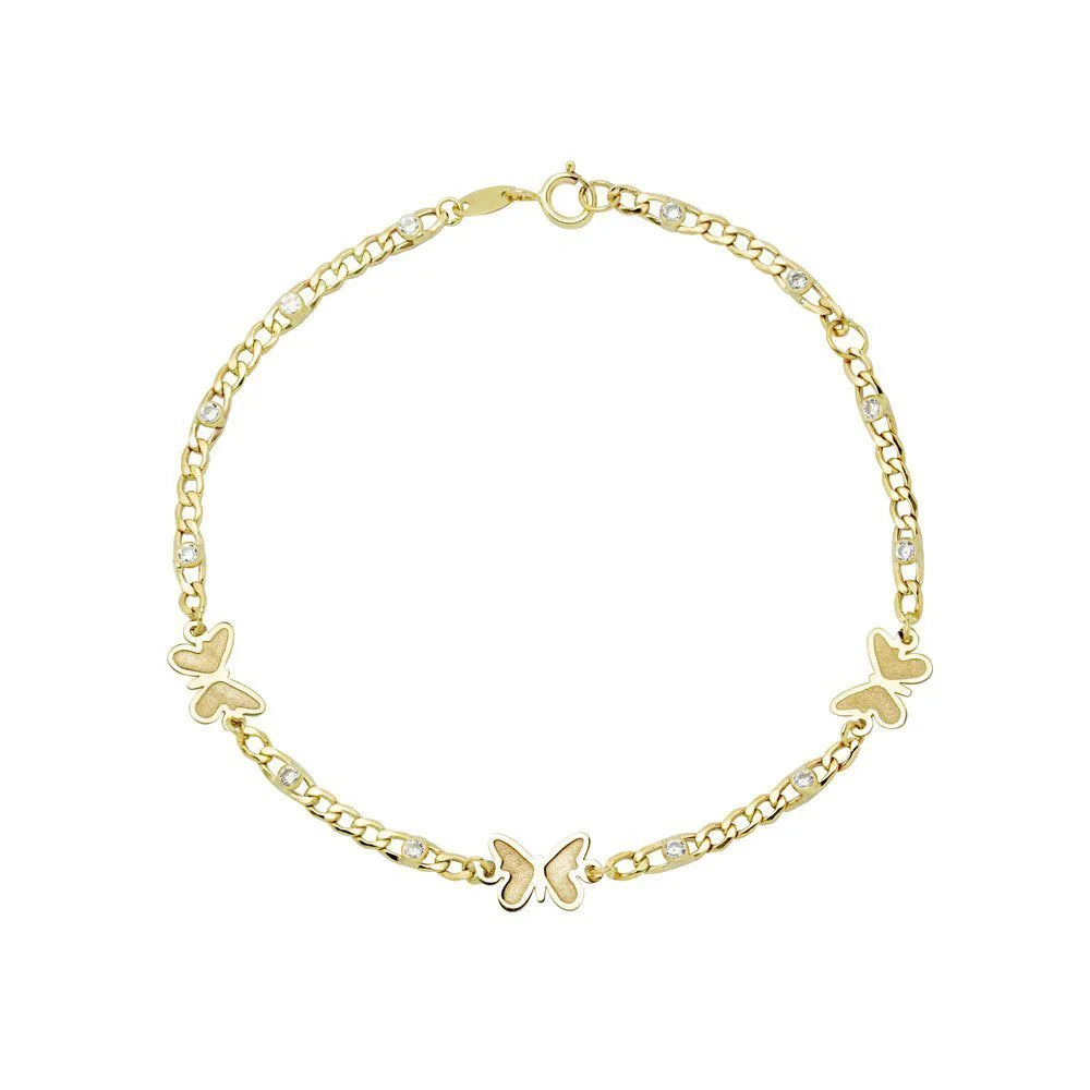 Pulsera 3 Mariposas de Oro 18K con Circonitas