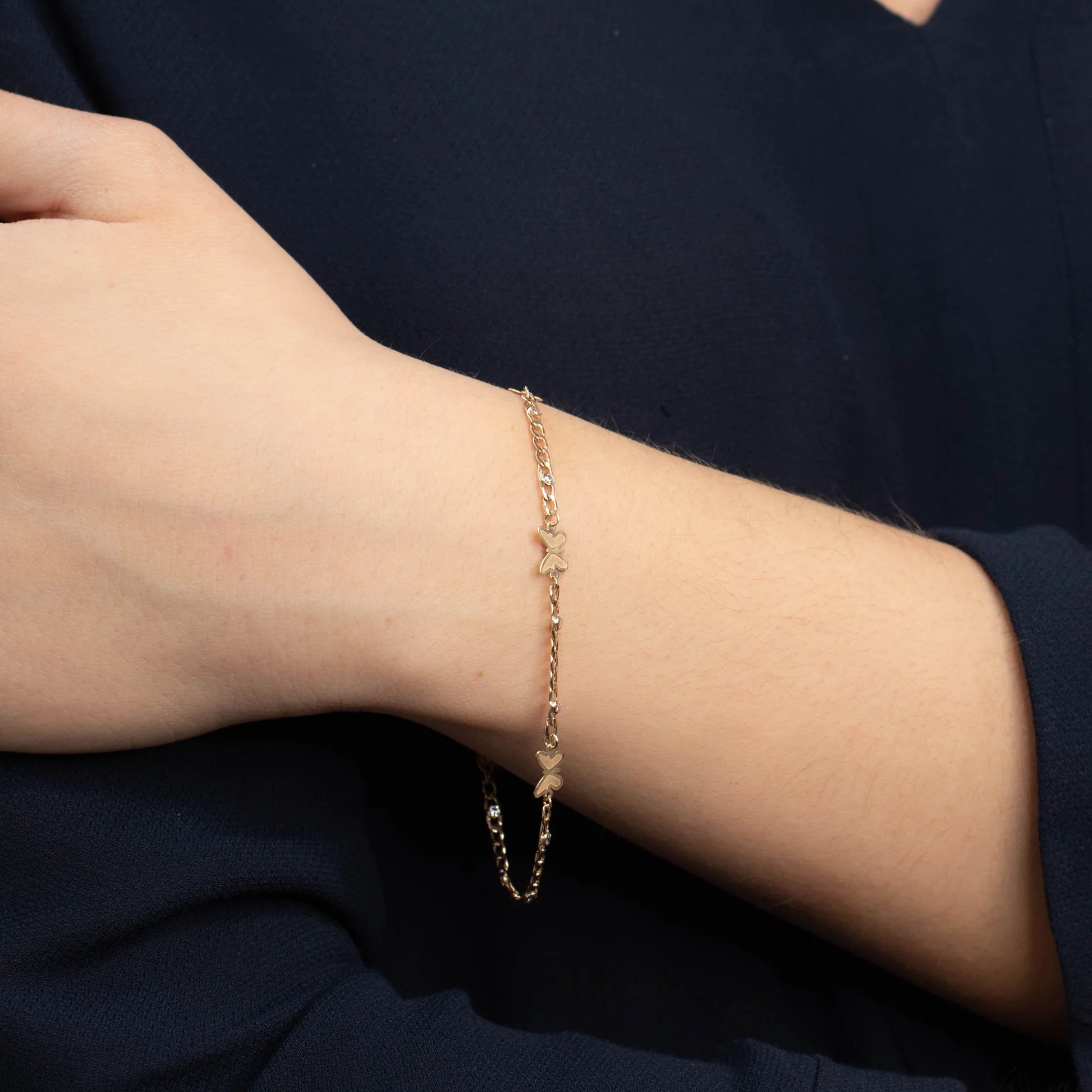 Pulsera 3 Mariposas de Oro 18K con Circonitas