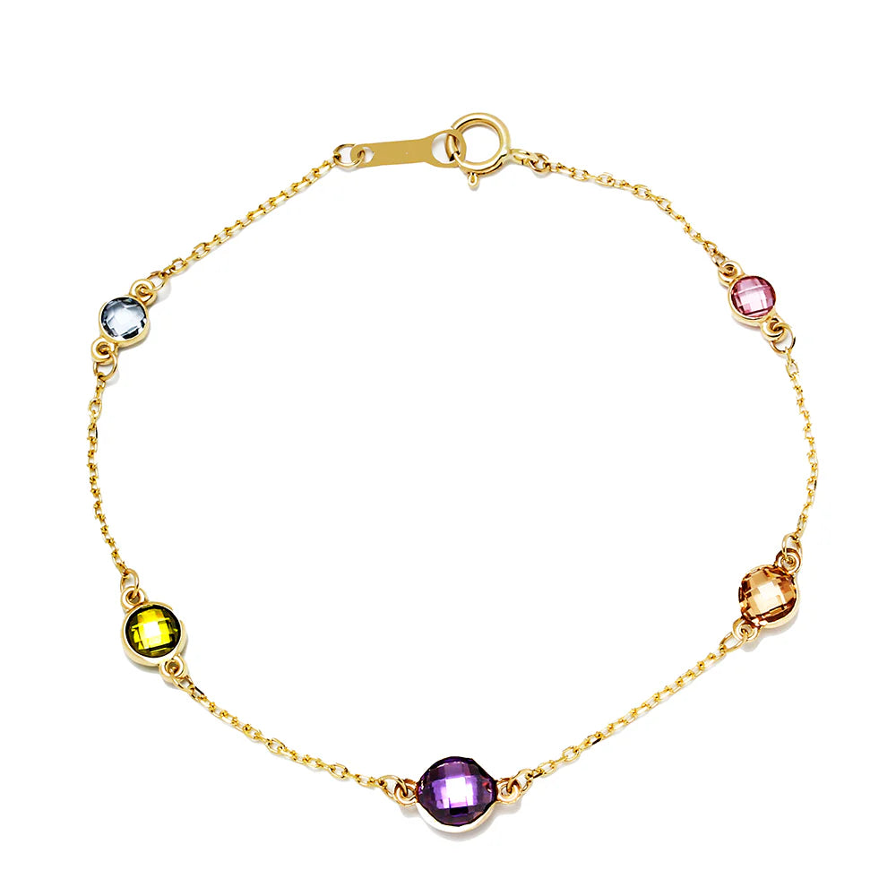 Pulsera de Oro 9K para Mujer con Circonitas de Colores
