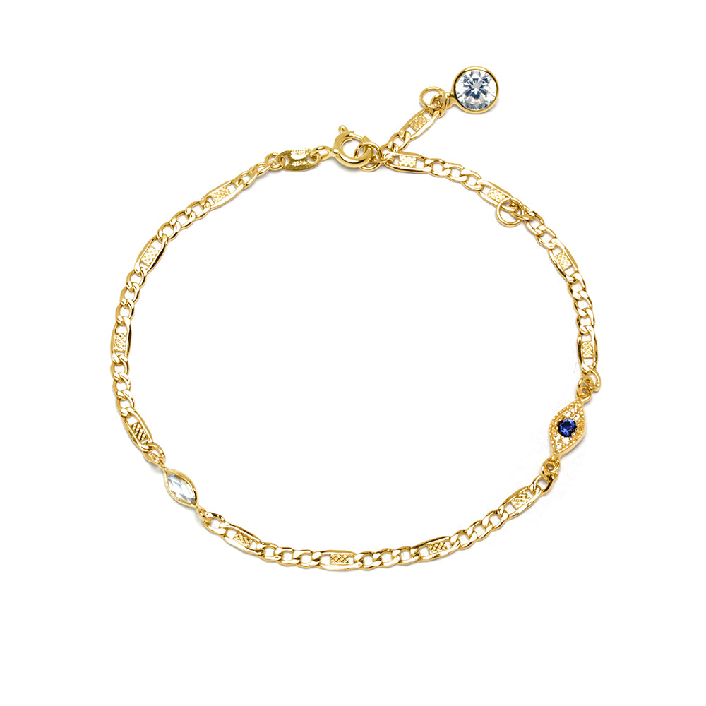 Pulsera Ojo Turco de Oro 9K con Circonita