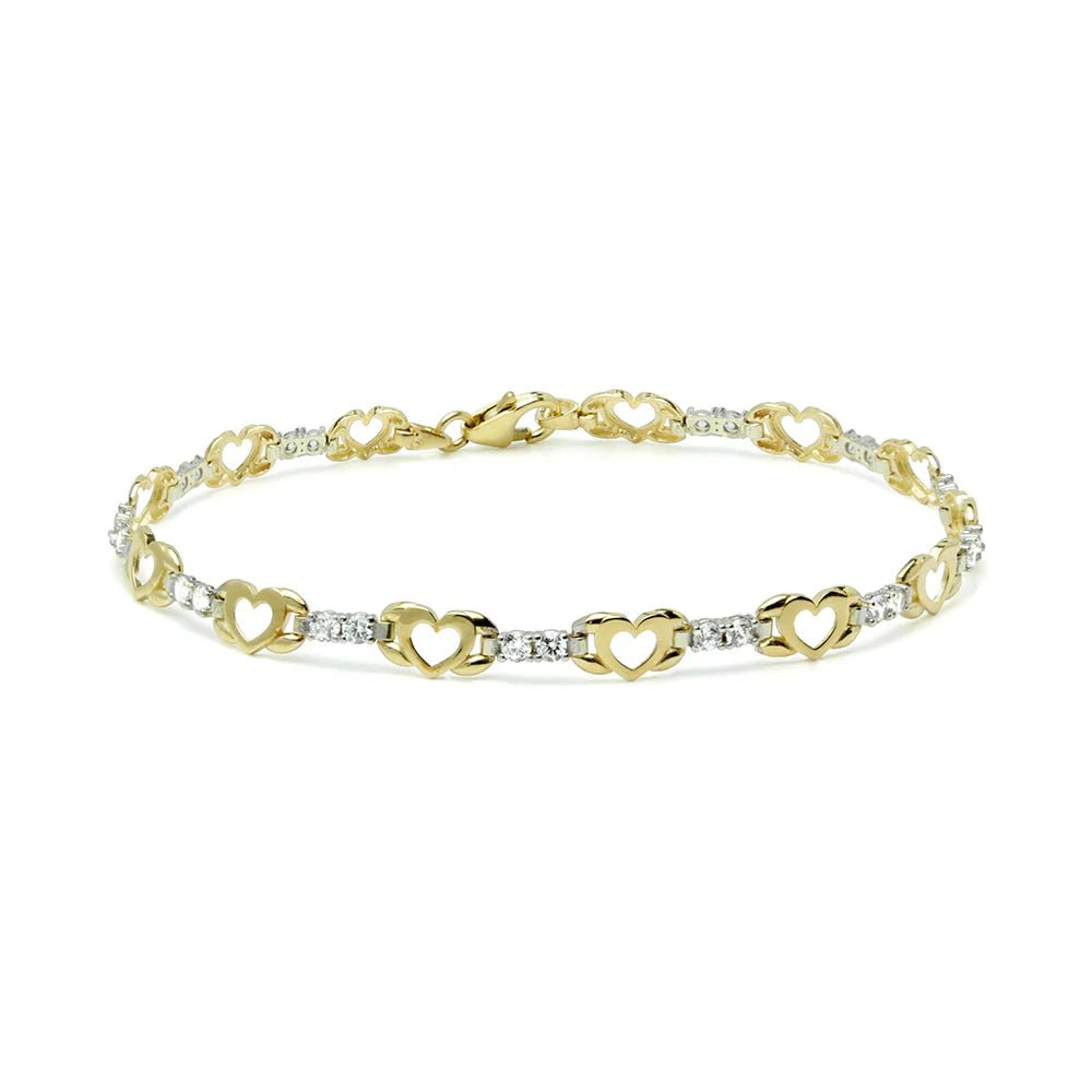 Pulsera Corazones de Oro 18K y Oro 9K con Circonitas