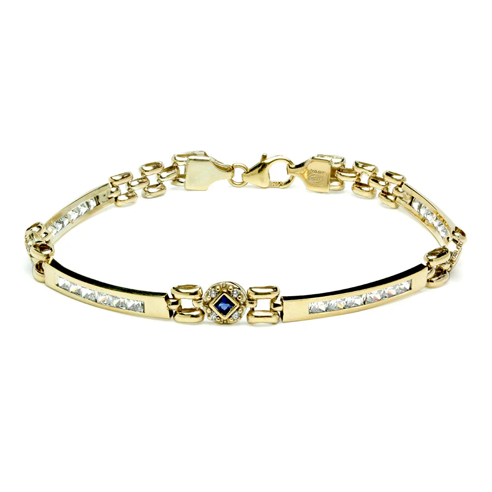 Pulsera Semirígida de Oro 9K con Circonita Zafiro