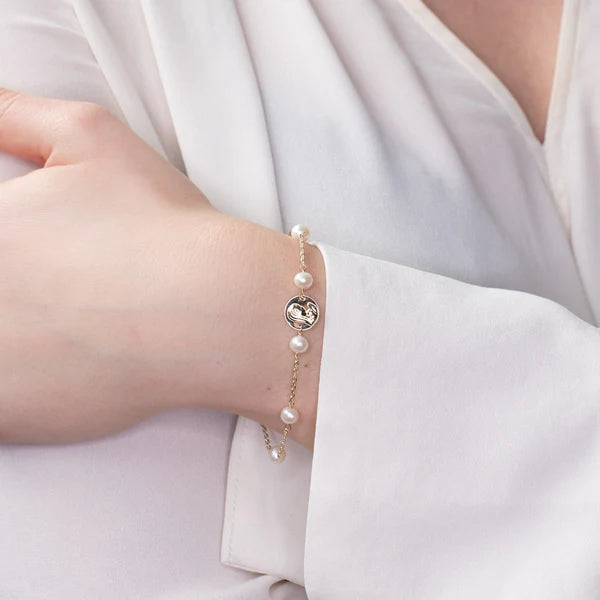 Pulsera Virgen Niña con Perlas Oro
