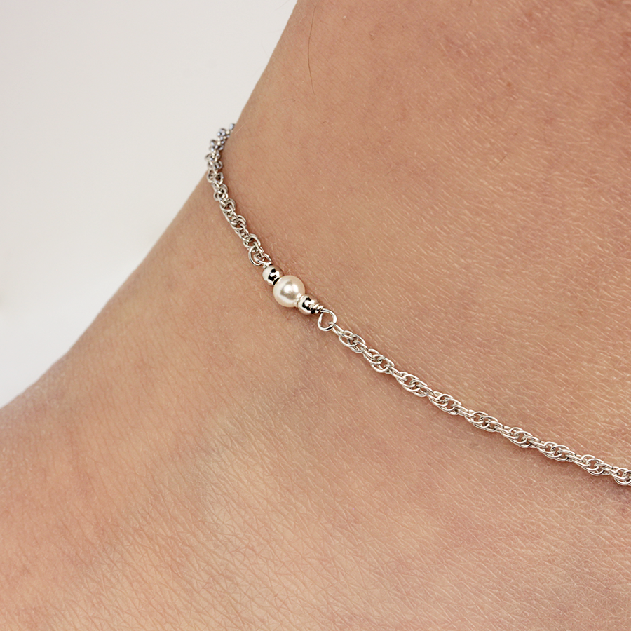 Tobillera de Plata 925 con Perlas y Bolita