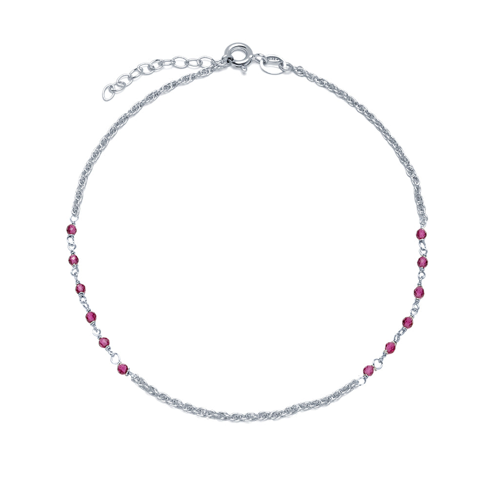 Tobillera Bolitas Moradas de Plata 925