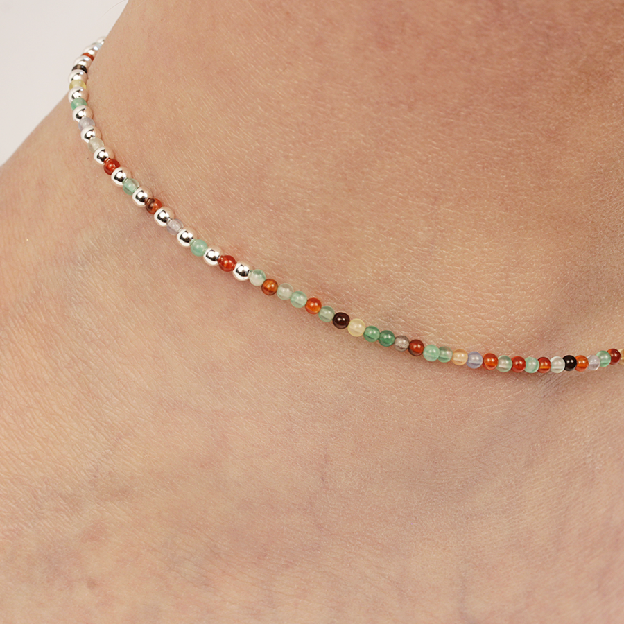 Tobillera de Plata 925 con Cristal de Colores