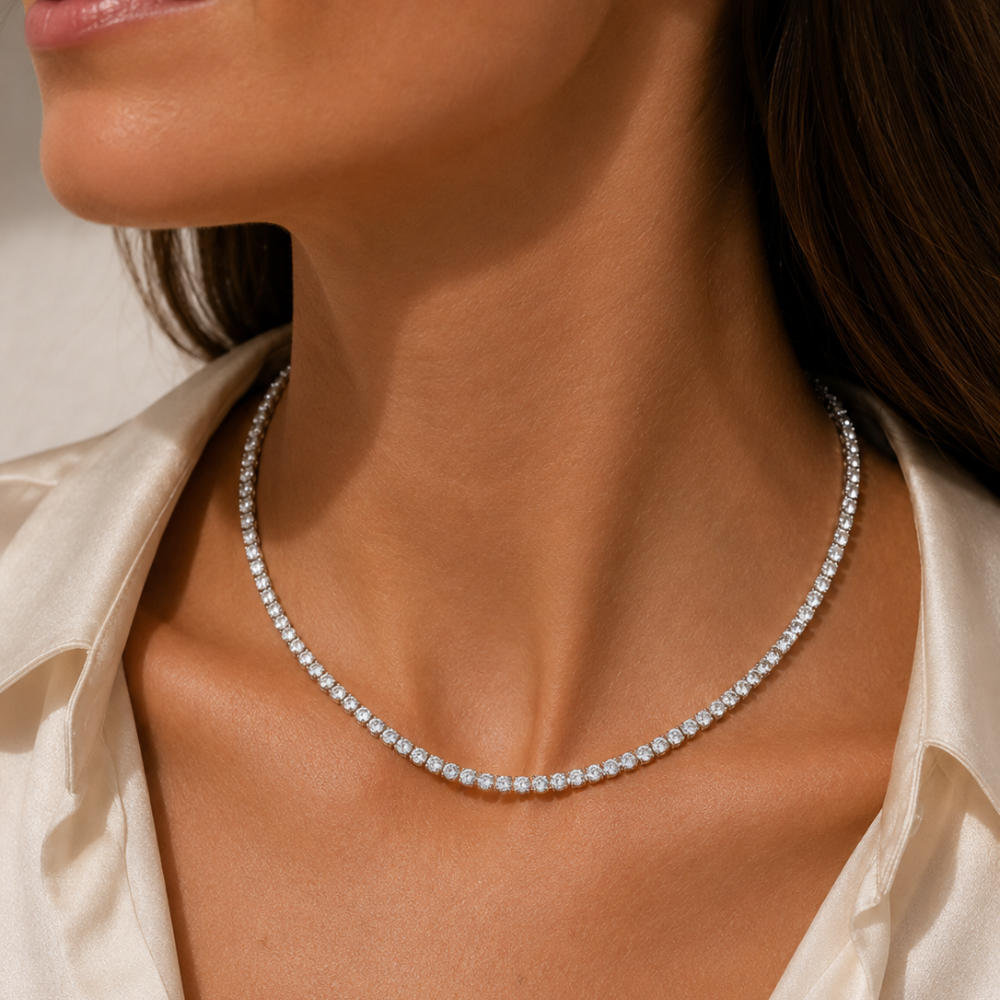 Collar Rivière de Oro Blanco 9K con Diamantes Creados