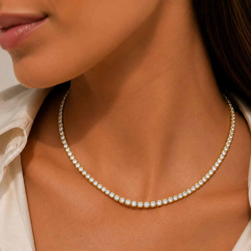 Collar Rivière con Diamante de Laboratorio en Oro Blanco 9k
