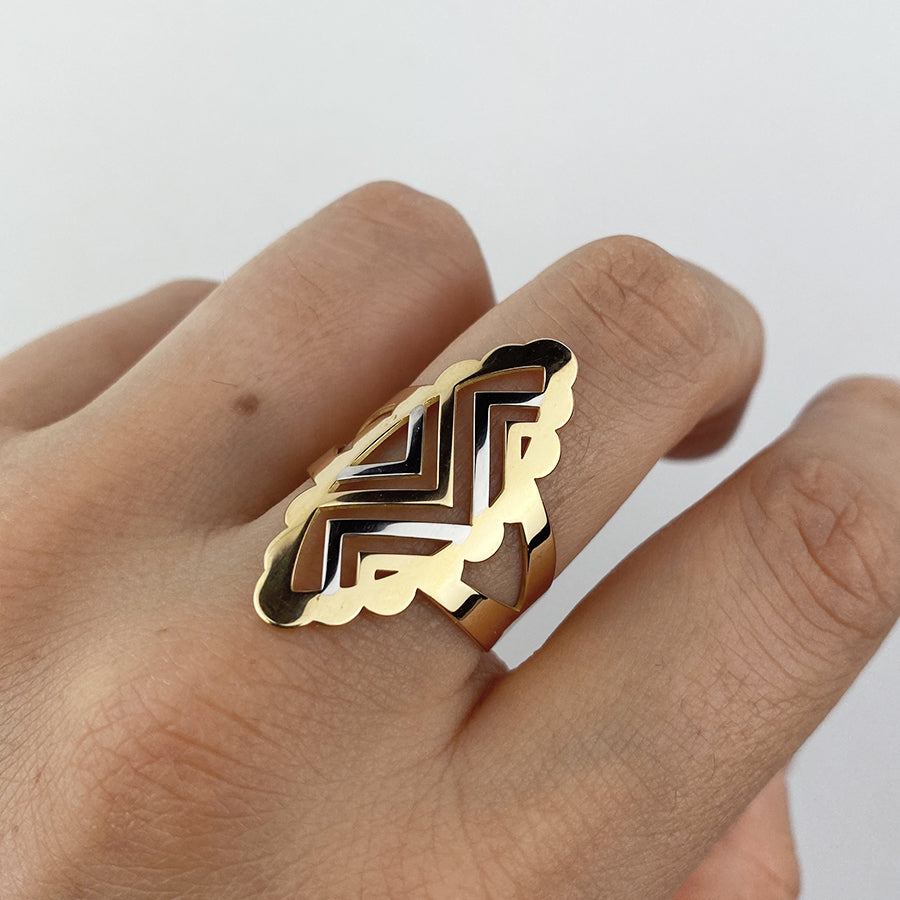 Anillo Lanzadera ZigZag de Oro Bicolor