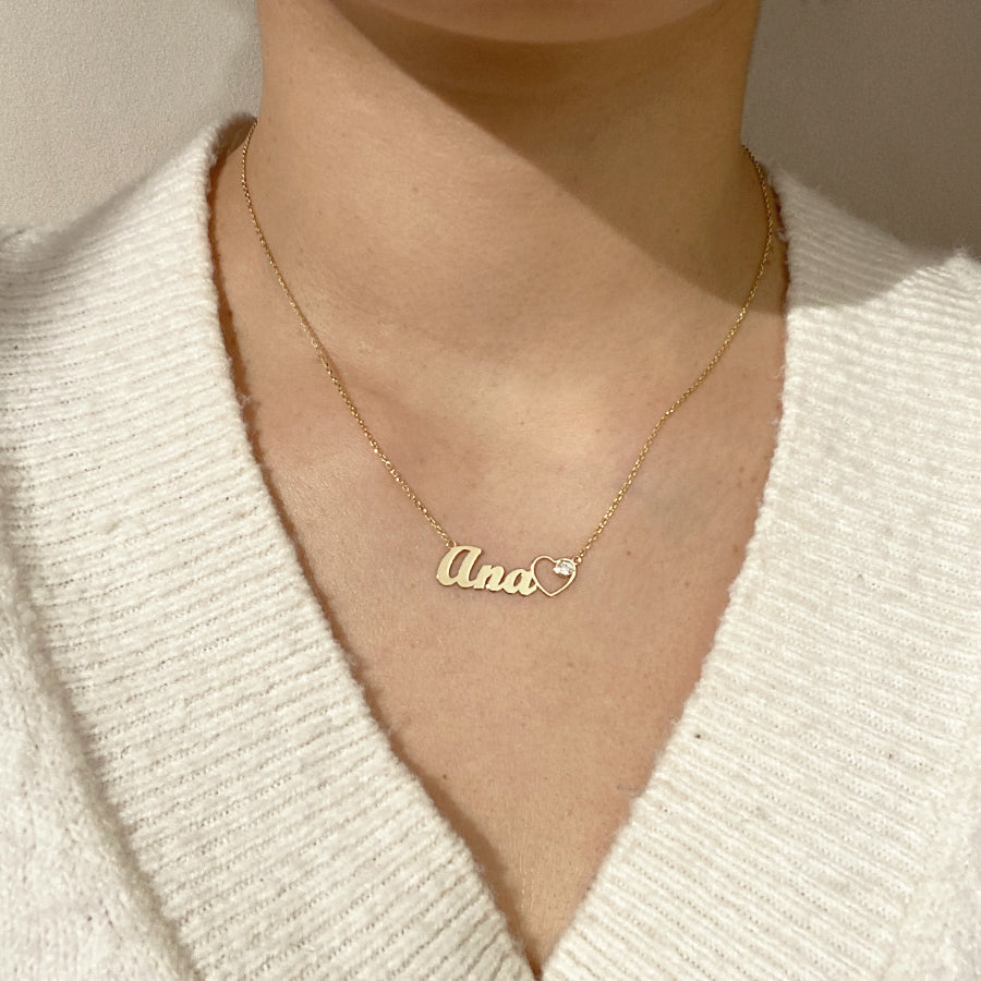 Collar con Nombre y Corazón Circonita San Valentín