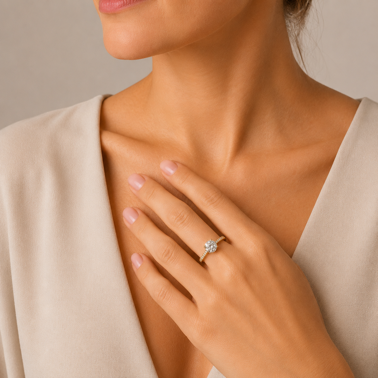 Anillo Solitario de Oro 9K con Circonitas para Mujer