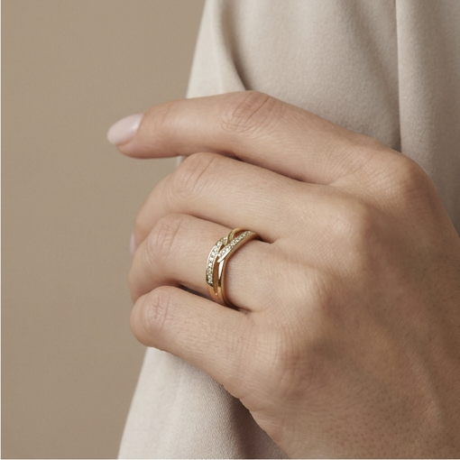 Anillo Bandas de Oro 9K con Circonitas