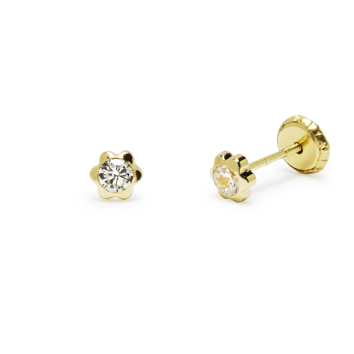 Pendientes Chatón Flor de Oro 9K con Circonita
