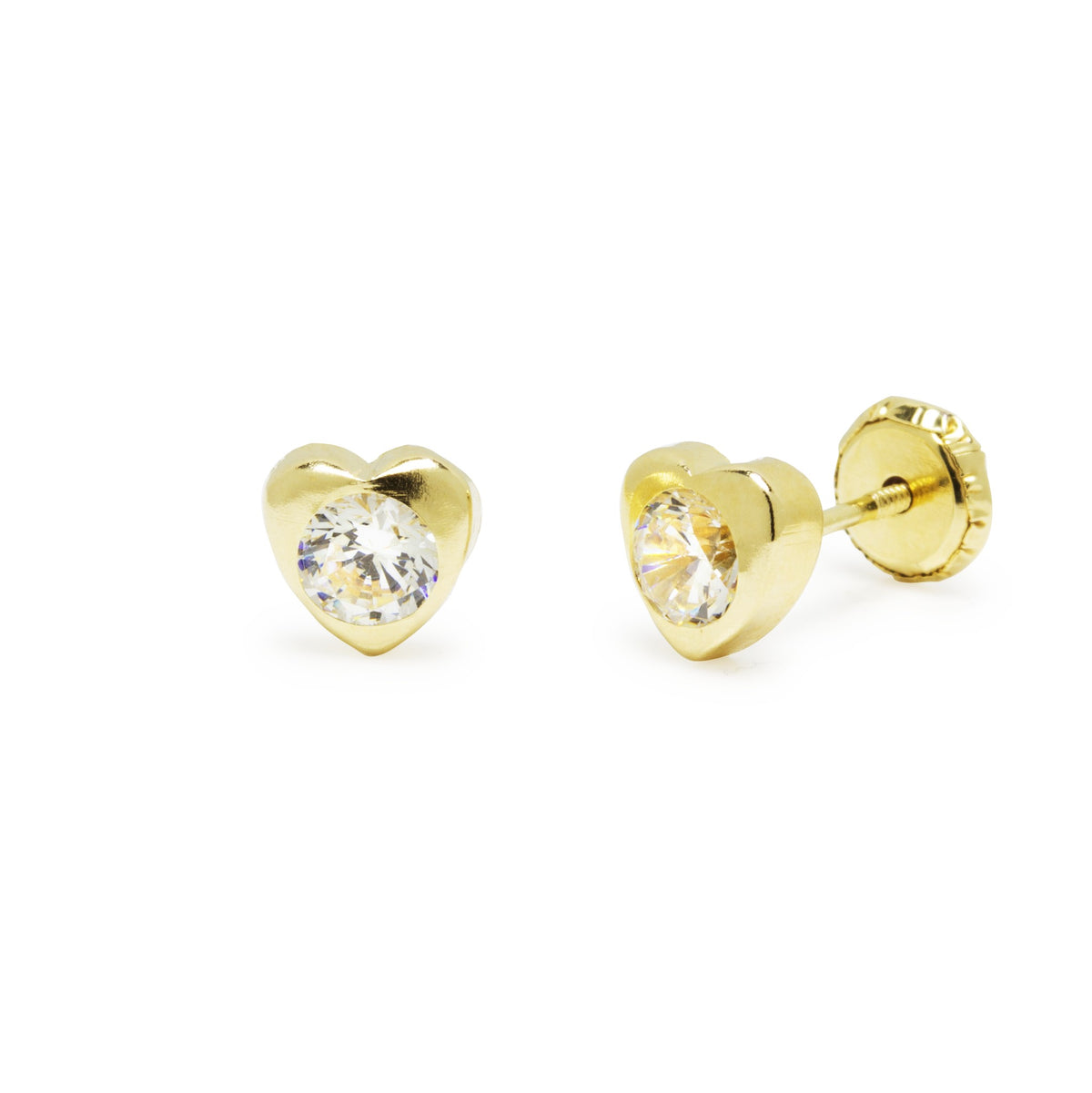 Pendientes Chatón Corazón de Oro 9K con Circonitas