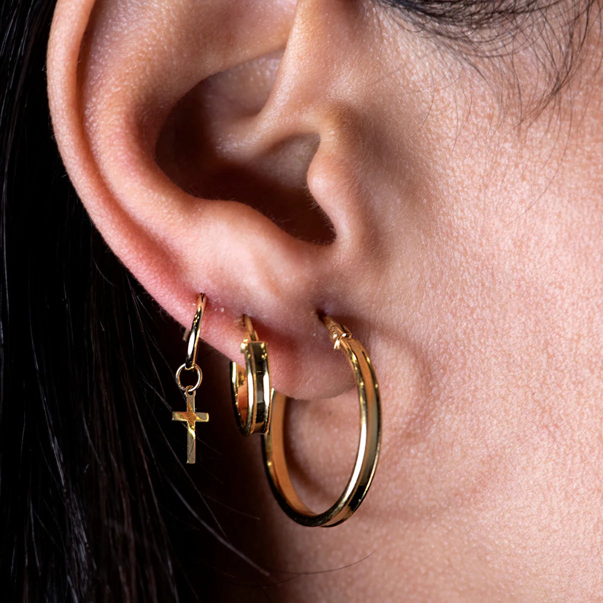 Aretes Aro Cruz de Oro