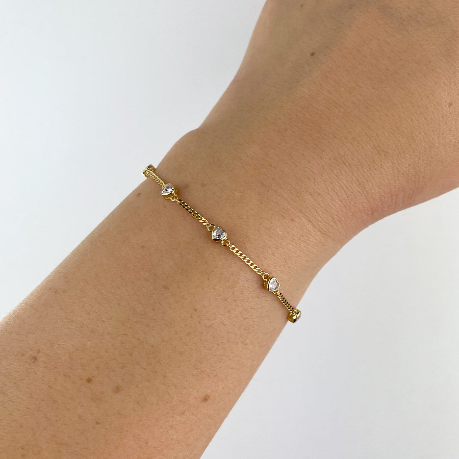 Pulsera Corazones de Plata 925 con Inicial Grabada