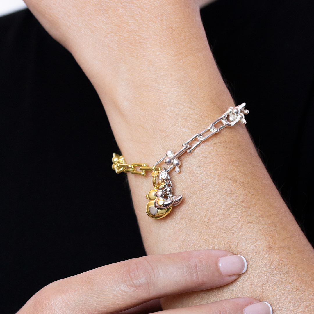 Pulsera Eslabones Patitos Plata