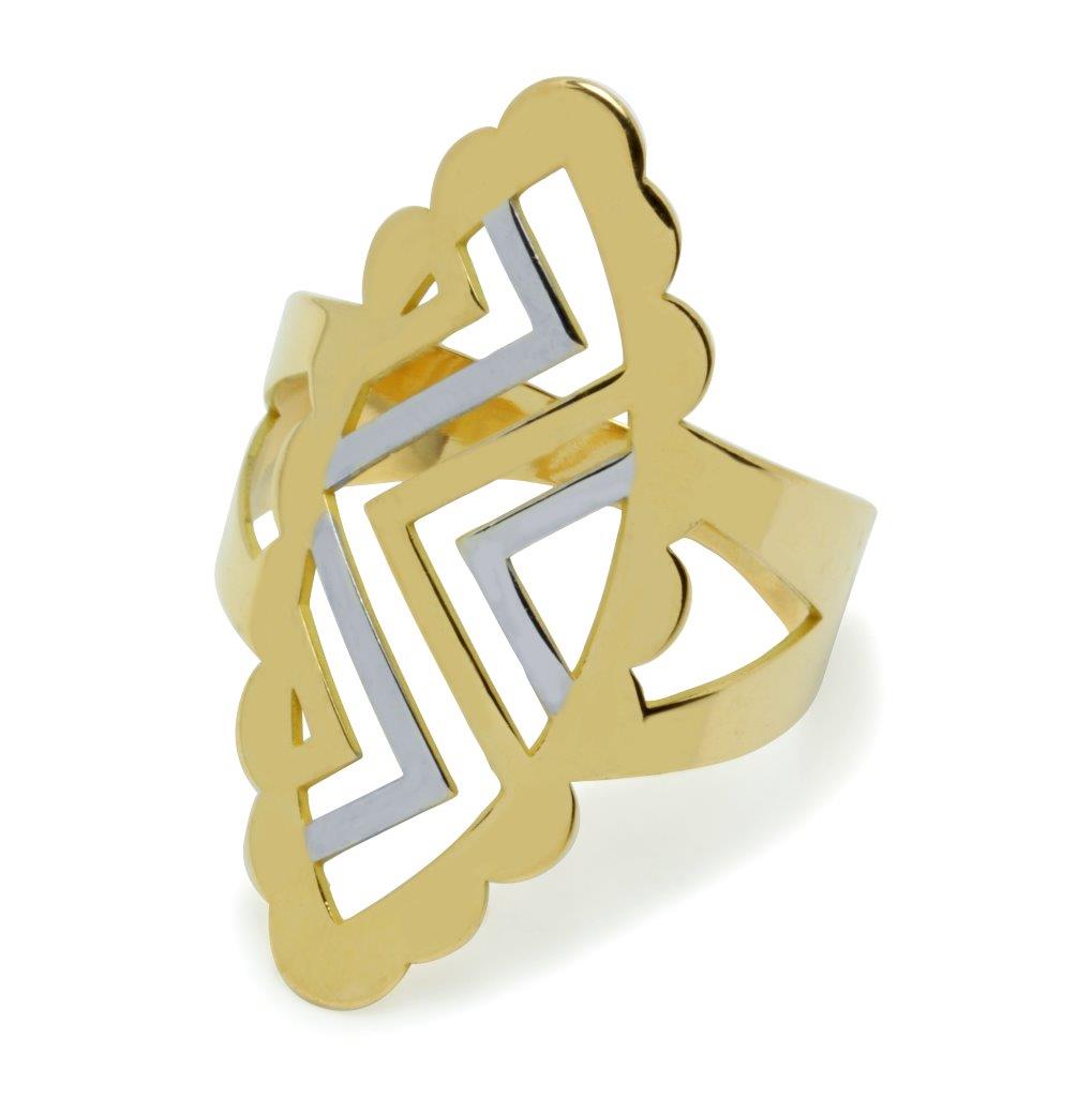 Anillo Lanzadera ZigZag de Oro Bicolor