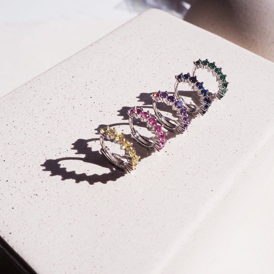 Pendientes aros mini circonita zafiro Ø 12mm Plata