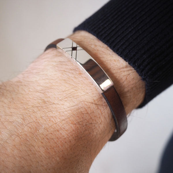 Pulsera Cuero de Plata 925 para Hombre Personalizada
