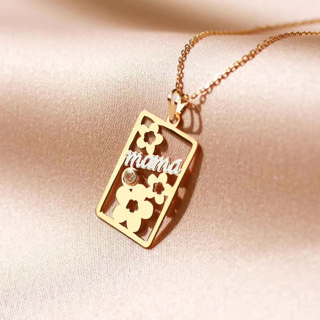 Collar Rectangular de Oro 9K con Circonita