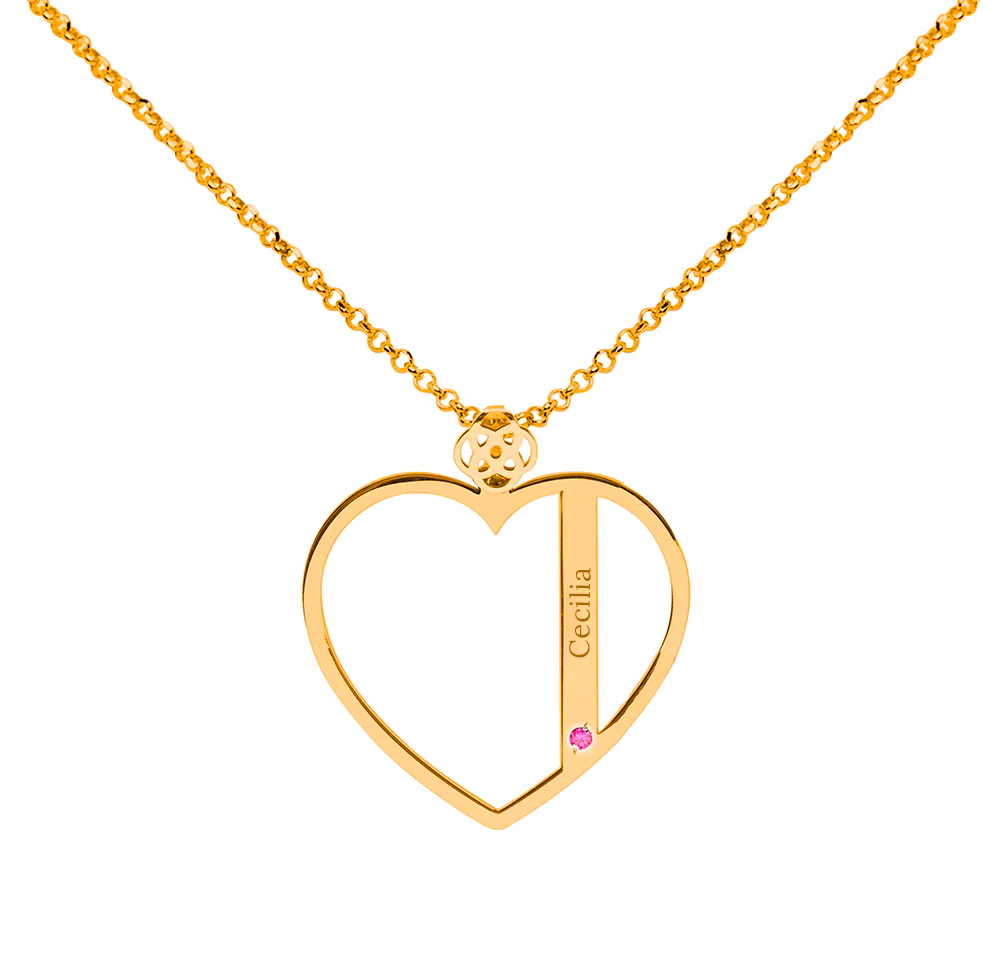 Collar Corazón de Plata 925 con Piedras de Nacimiento