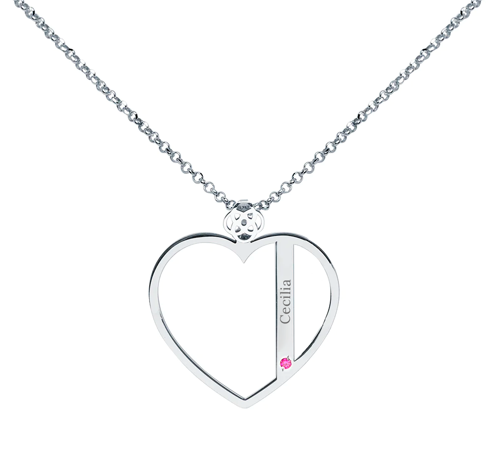 Collar Corazón de Plata 925 con Piedras de Nacimiento