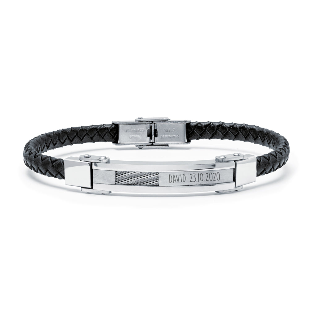 Pulsera de Acero y Polipiel Trenzado Negro