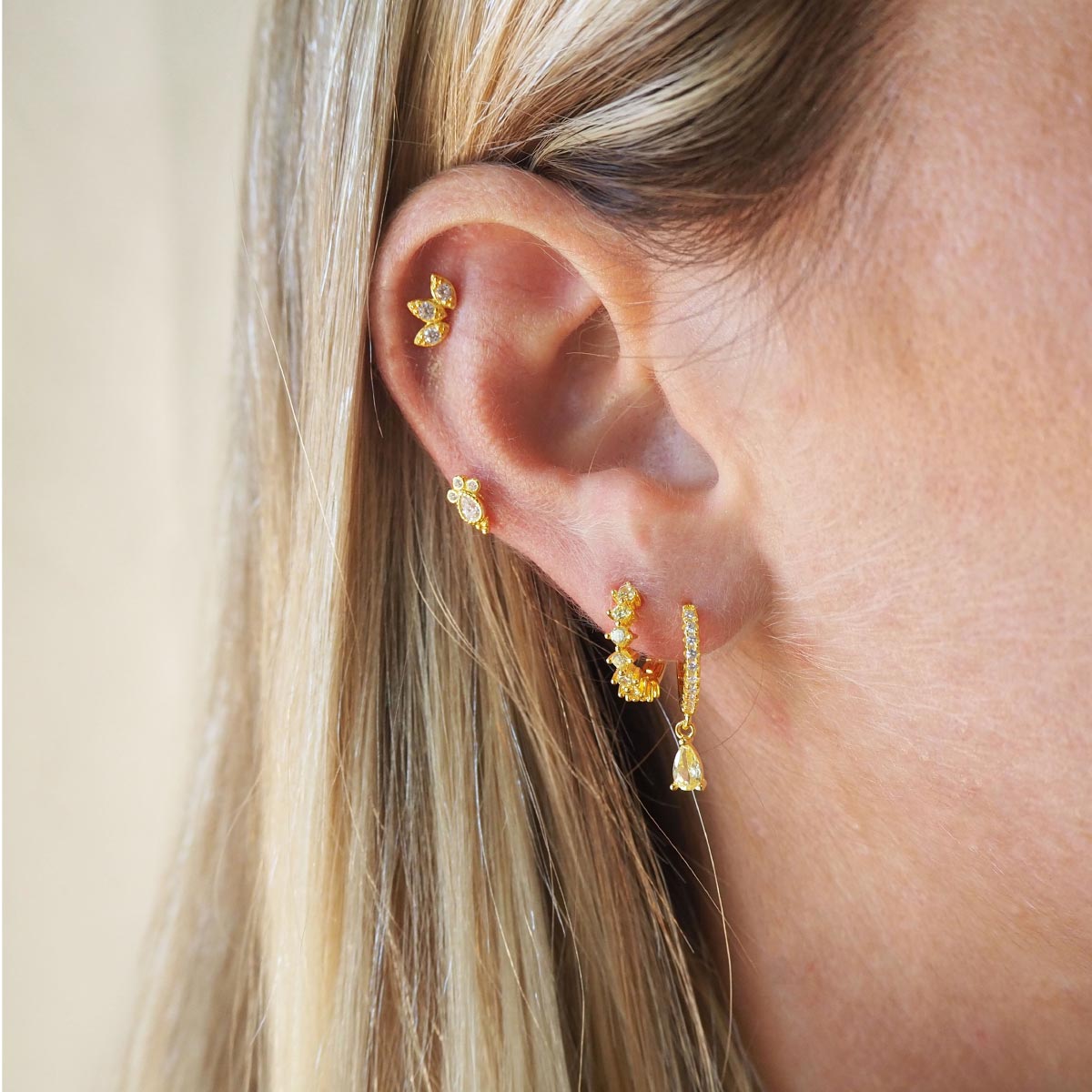 Pendientes Aros Mini de Plata con Lágrima Lima