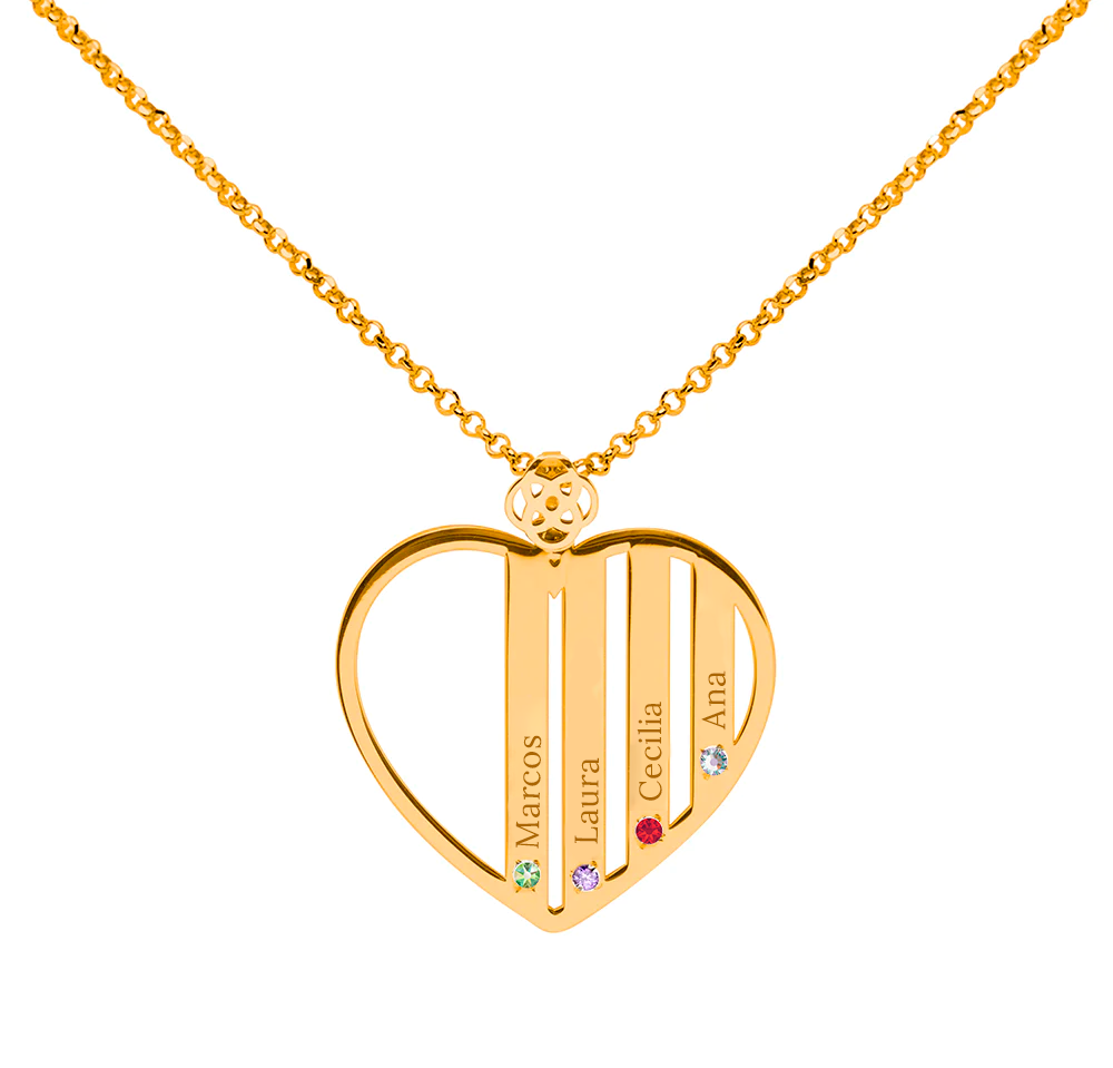 Collar Corazón de Plata 925 con Piedras de Nacimiento