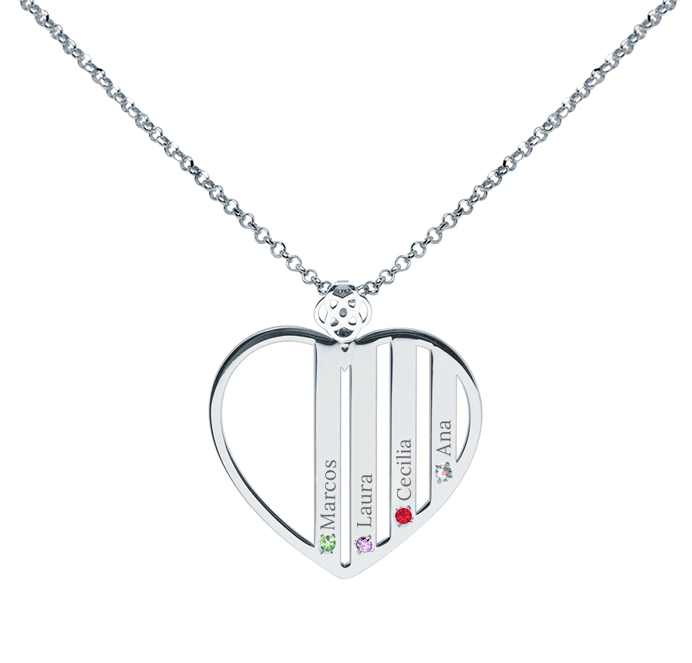 Collar Corazón de Plata 925 con Piedras de Nacimiento