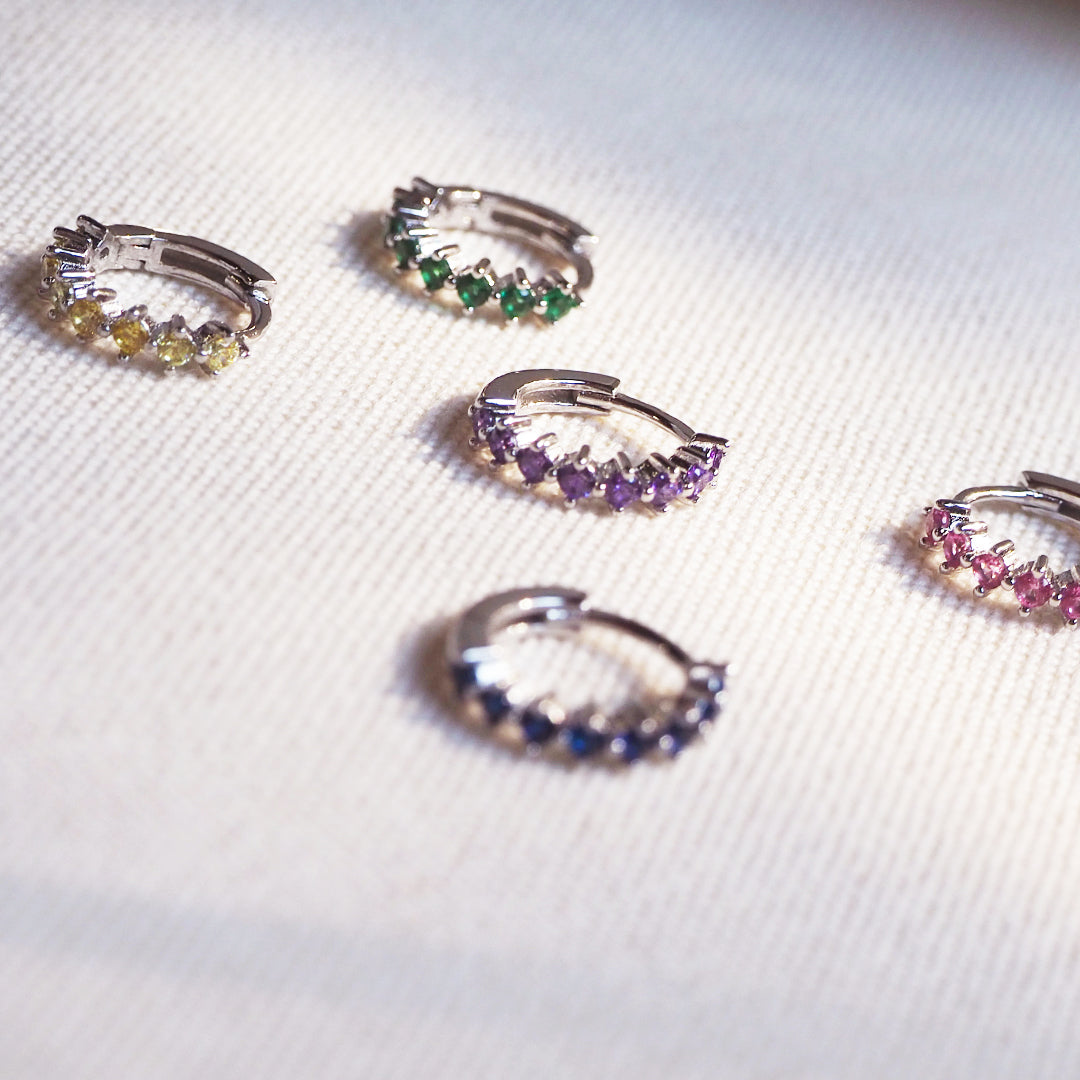 Pendientes aros mini circonita rosa Ø 12mm Plata