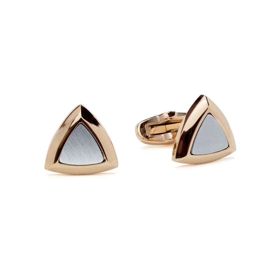 Gemelos triangulares bicolor de acero plateado personalizados