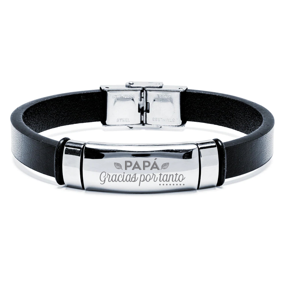 Pulsera de Acero y Piel Sintética Negra